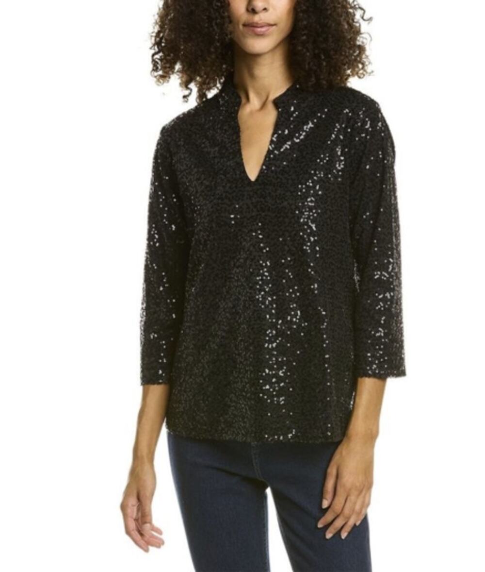 Duffield Lane Claudia Tunic NEW NWT Medium Black Sequin Top